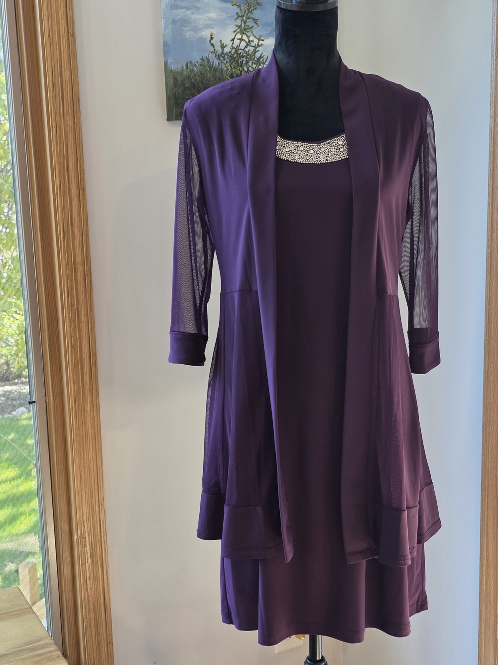 R&M Richards Petite scoop neck dress with Sheer Duster- Women's 8P
